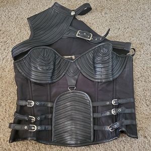 Black punk corset with silver hardware